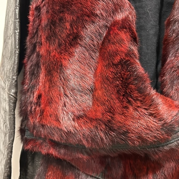 Helmut Lang red rabbit Fur Leather Coat Jacket Sz small women’s black zip up - Picture 9 of 9